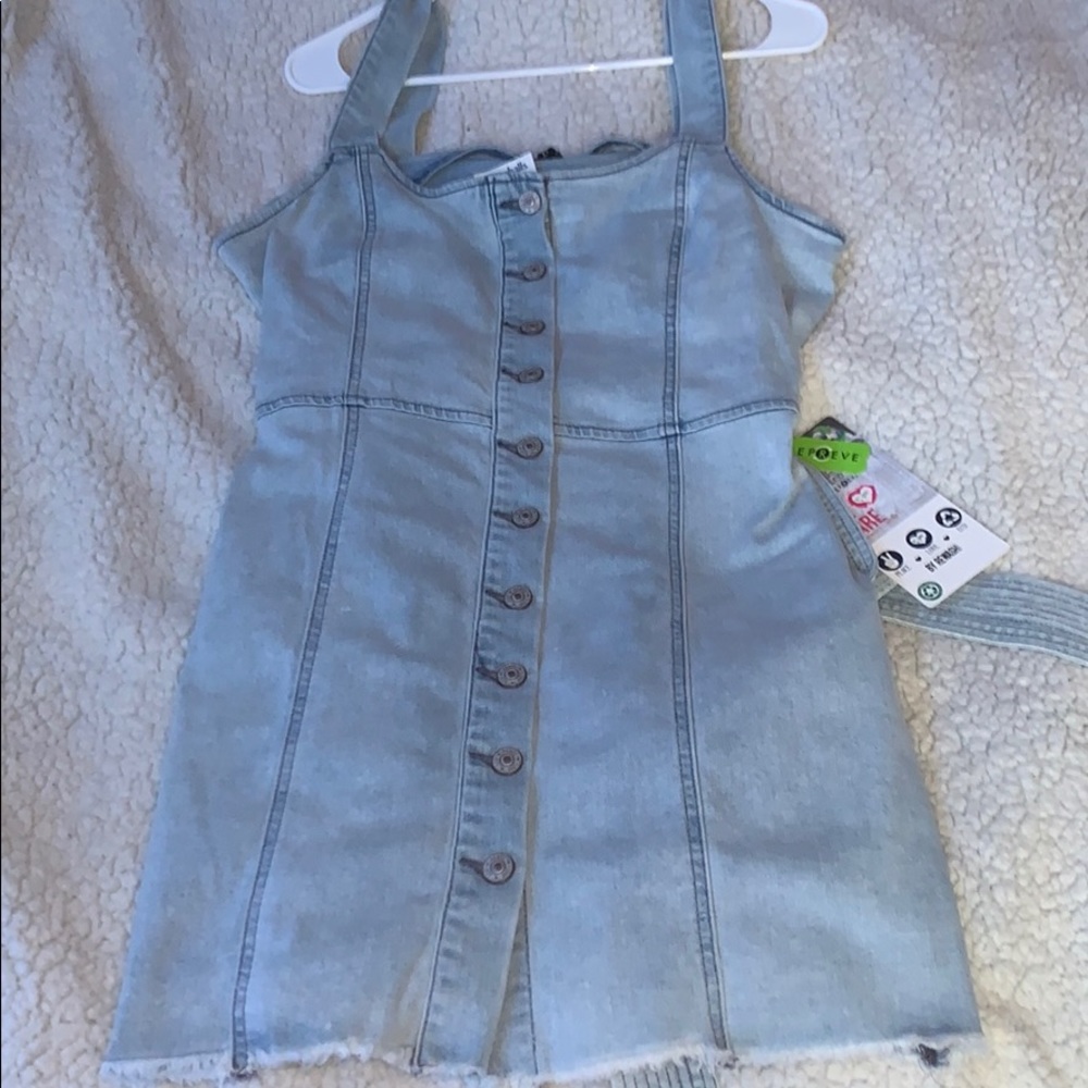 Blue jeans overall dress.